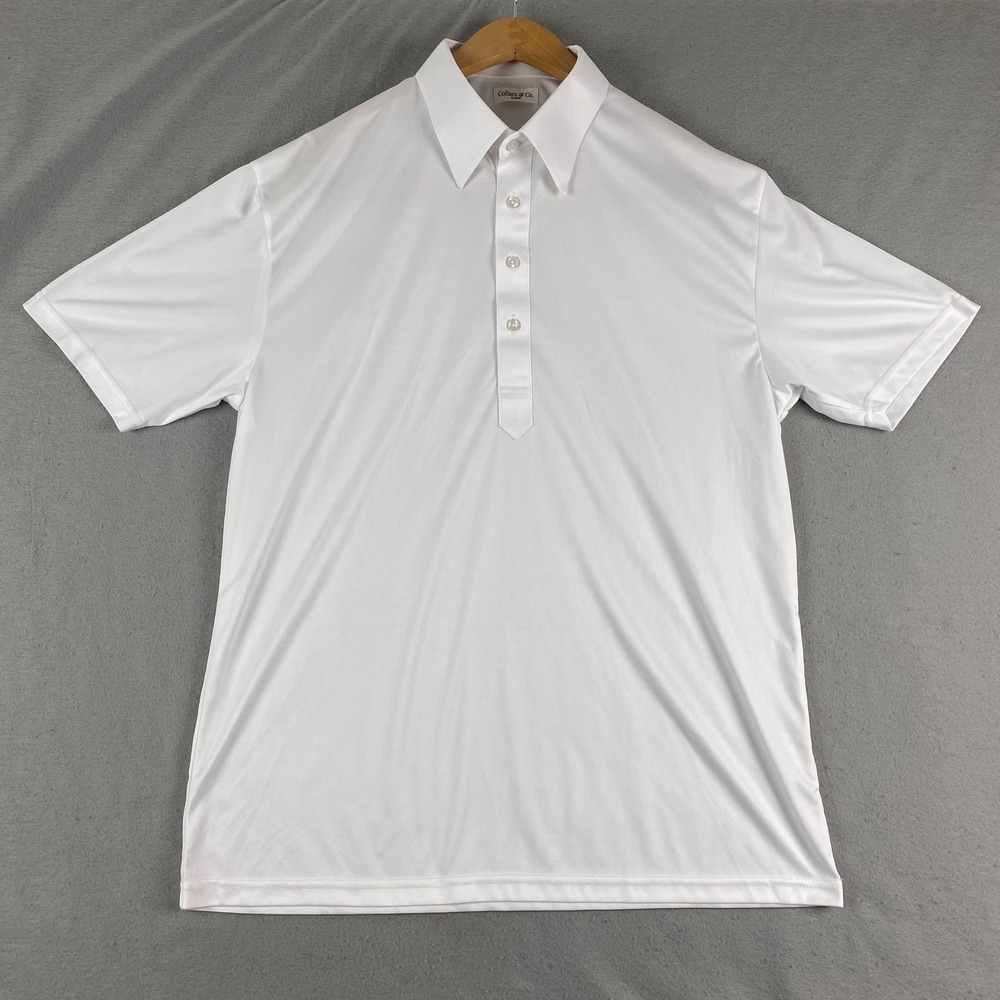Collars & Co Dress Collar Polo Mens XL solid White Stretch Preppy collared